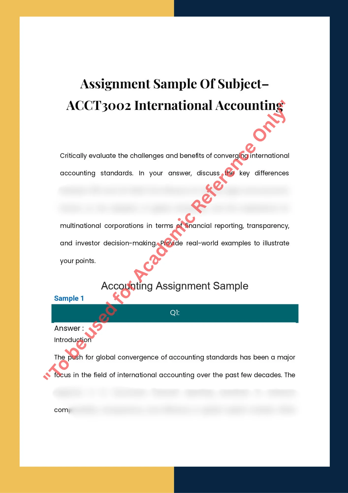 Assignment Sample Of Subject– ACCT3002 International Accounting 0
